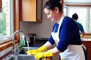 Kitchen sink cleaning by a cleaning lady