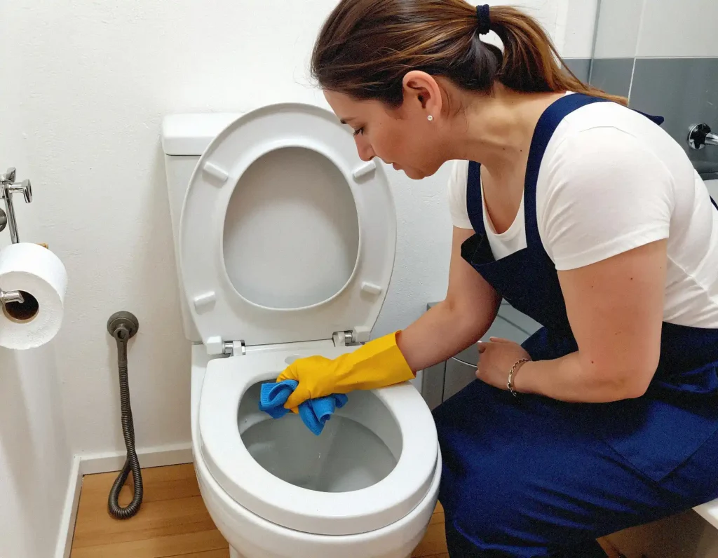 toilet cleaning by a professional cleaner in London